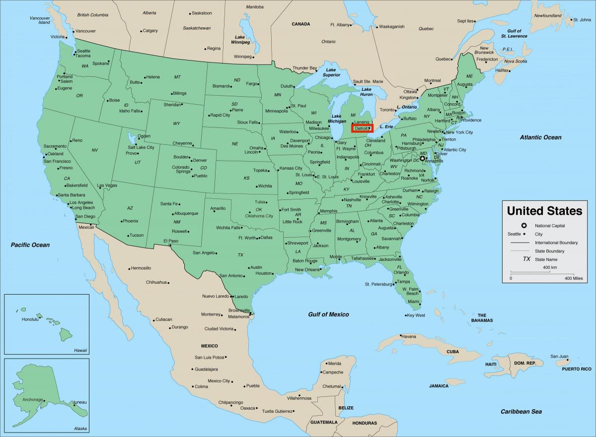 ديترويت على ميشيغان - خريطة الولايات المتحدة الأمريكية